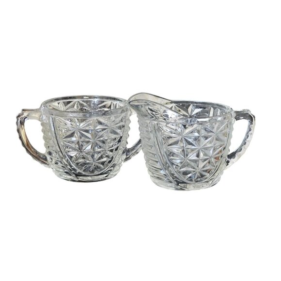 Anchor Hocking Stars and Bars Cream and Sugar Set Glass - Picture 1 of 7